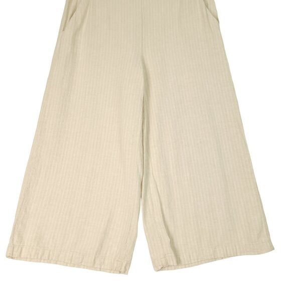 Ellen Tracy Pants Womens M Beige Striped Cropped Wide Leg 100% Linen Lagenlook - Picture 3 of 12